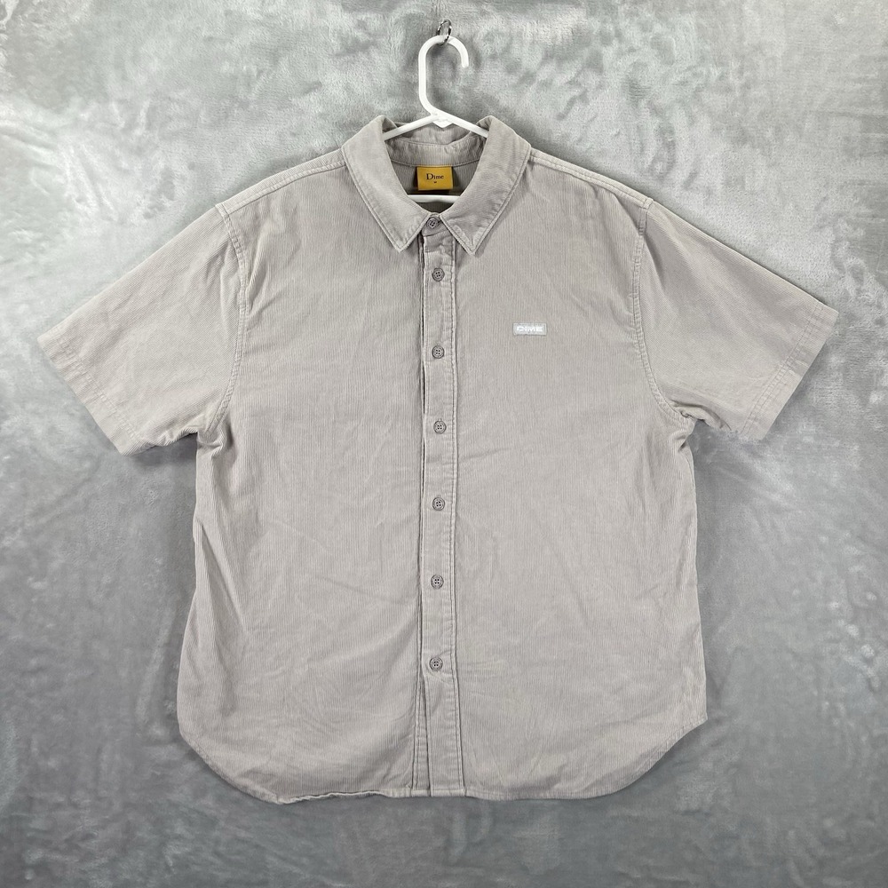 Dime MTL Shirt Mens Medium Corduroy Button Up Short Sleeve Gray Skate Streetwear